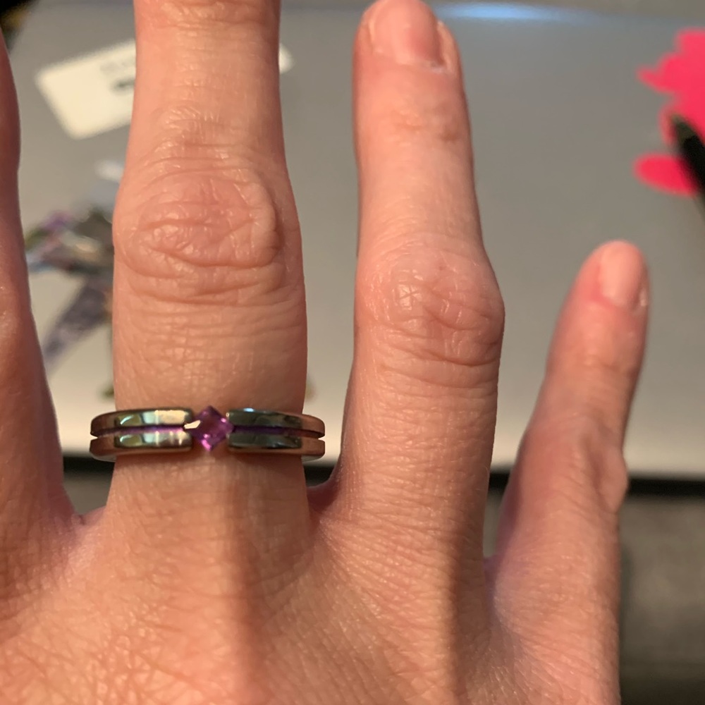 Ladies Titanium and Amethyst Ring